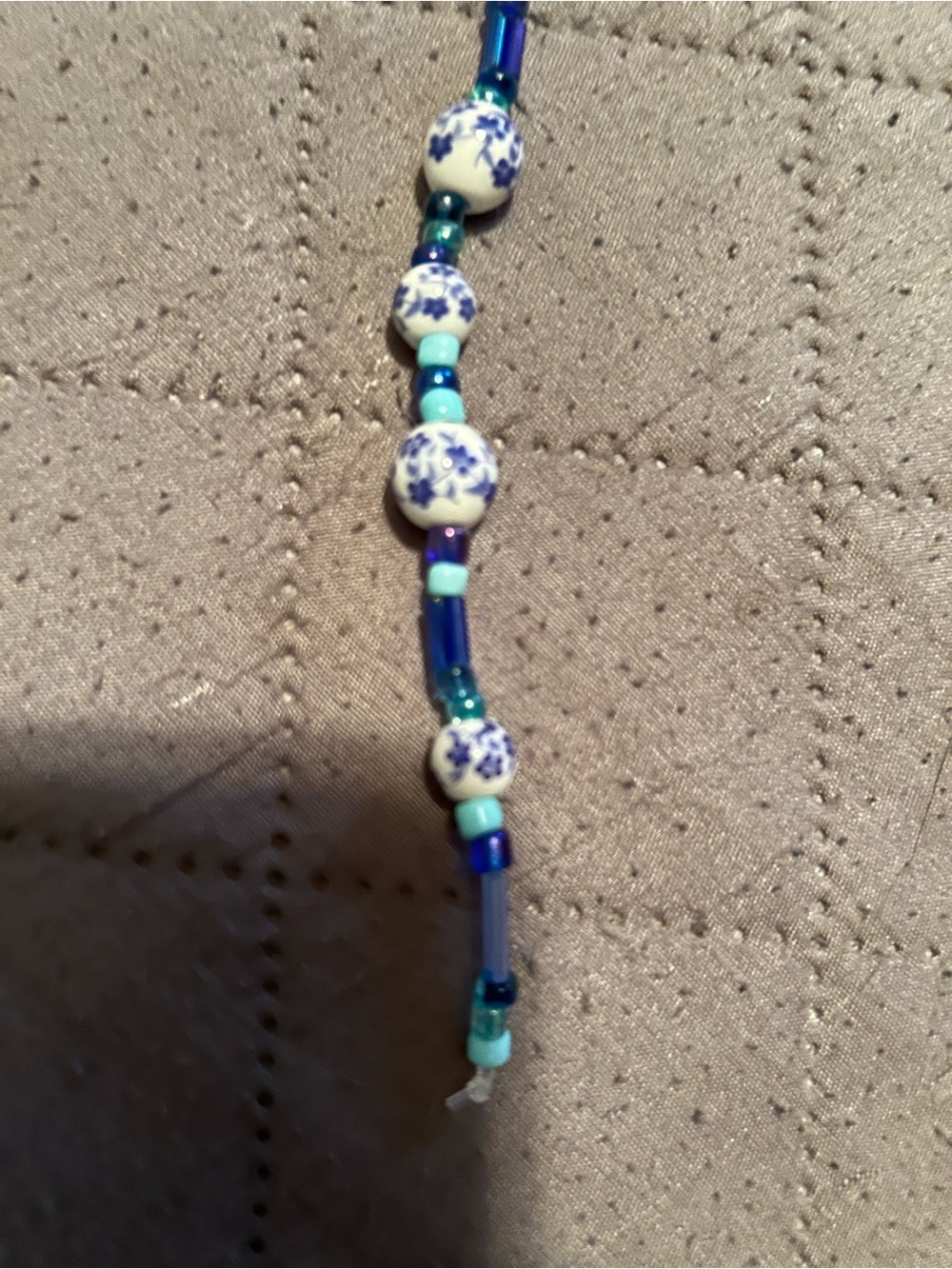 Blue Beaded Porcelain Charm Keychain/Bag Charm- Women Jewelry - Picture 3 of 3